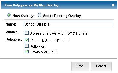 When saving a new overlay, you'll have the option to denote whether that overlay should be available on public-facing sites - IDX and Portals.