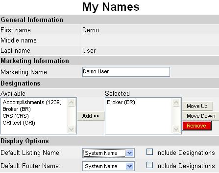 Preferences 3 My Names You may add or edit your system name, marketing name, and designations that appear in materials created from the system from this screen (where applicable,
