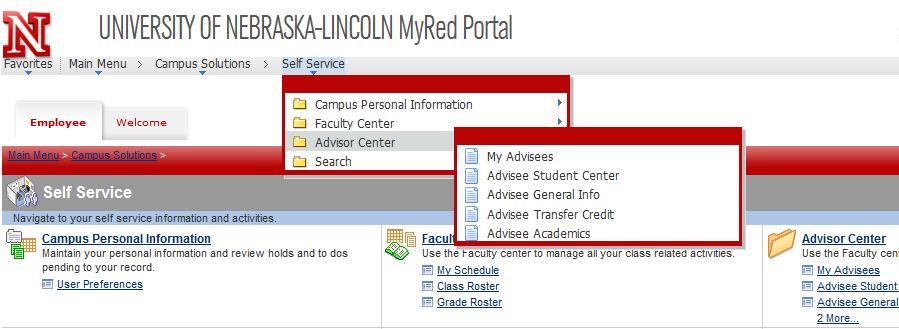 Adviser Self Service module in MyRED is designed to provide academic advisers with point and click access to relevant information about students.