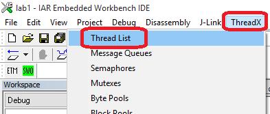 Figure 35 ThreadX List window 6. If you do not see any task you must leave the application running for a while or at least until the multi-tasking is started in the application. 7.