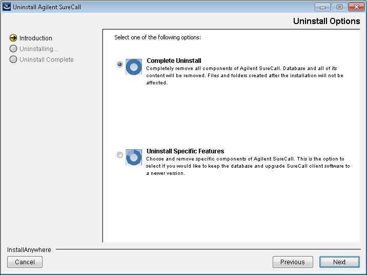 Installation of SureCall 3.5 for Windows Software Upgrade Instructions 2 Uninstalling SureCall The uninstaller program starts. 2 Read the introductory information, and then click Next.