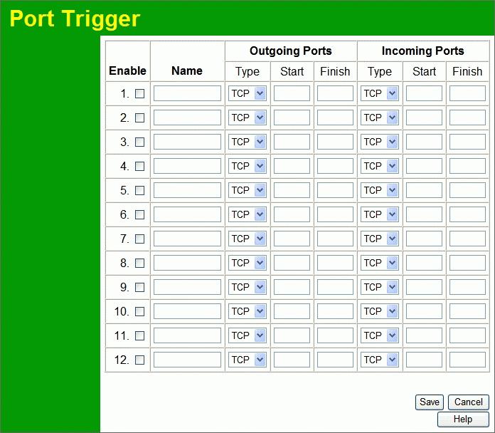 Advanced Features Port Trigger If you use Internet applications which use non-standard connections or port numbers, you may find that they do not function correctly because they are blocked by the