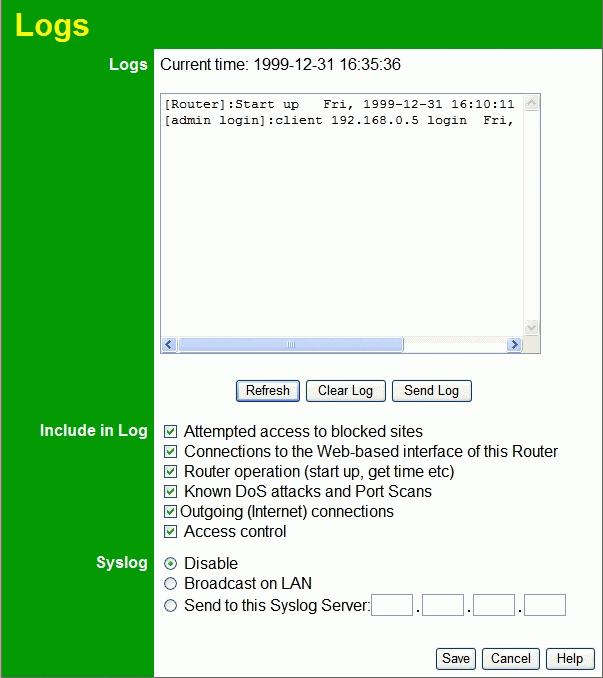 Wireless Router User Guide Logs The Logs record various types of activity on the Wireless Router.