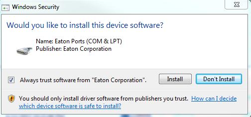 During the installation, the wizard installs a USB device driver. This device driver allows Power Xpert Protection Manager to communicate to PXR 20/25 trip units.