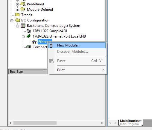 60 ConveyNet I/P User s Guide Step 1 Right click on your Ethernet Tree and select New Module to open the Select