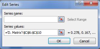 In this dialog enter a name in the Series Name box (a cell containing the name can be used as well).