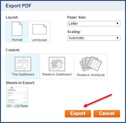 Export PDF When you export a PDF, you will see this dialog box. Make your selections and then click Export. Click Download.