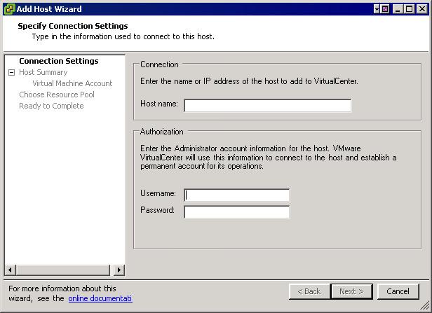 Chapter 3 Creating and Managing VMware Infrastructure Components 4 Enter the managed host connection settings. a b Type the name of the managed host in the Host name field.
