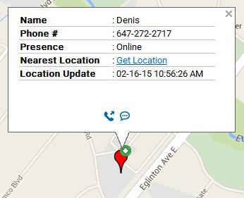 Click on the marker icon for the fleet member on the map to display the Info Window 2. Click icon to place a call.