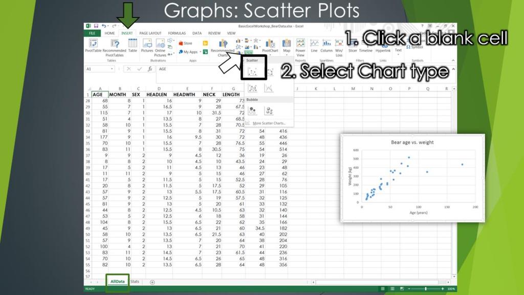 Alright, let s back up a second and go through scatter plots. Once you are done with this section, you can click the final worksheet within your workbook to find the link to the exit Survey.