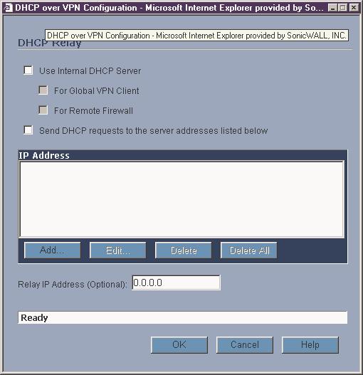 The DHCP over VPN Configuration window is displayed. 4.