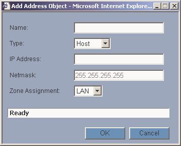 Adding an Address Object To add an Address Object, click Add button under the Address Objects table in the All Address Objects or Custom Address Objects views to display the Add Address Object window.