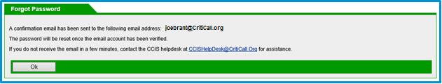 screen. CCIS will send you en email containing a link to update your password.