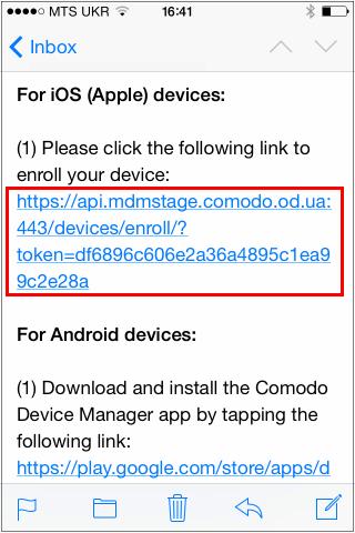 3.2.Enrolling ios Devices After the administrator has created a user, he / she will receive an enrollment email with the links to download the server certificate and the CDM profile.