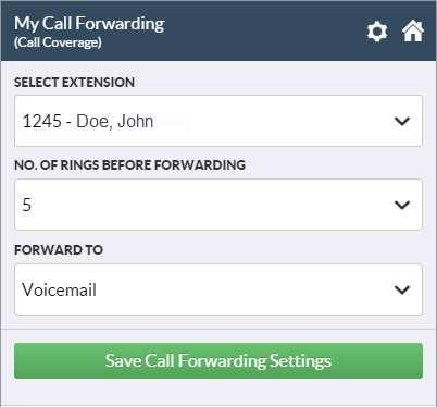 Once selected, the additional options will slide up from the bottom of the screen. Click on the My Call Forwarding (Call Coverage) button.