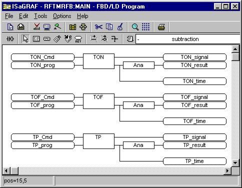 2 Function Block Diagram Editor The FBD is a graphical language that allows the user to build complex procedures by taking existing function blocks from the ISaGRAF library and wiring