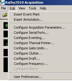 Edit Menu Insert Event Mark Insert Annotation Configure Acquisition Parameters Configure Serial Ports Configure