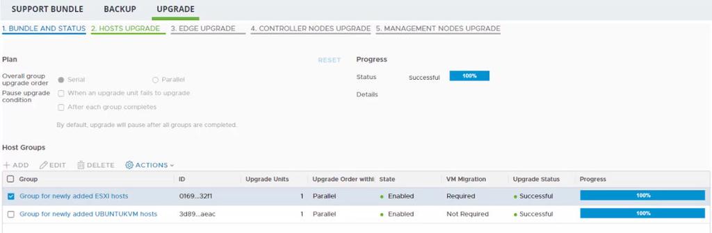 What to do next You can proceed with the upgrade only after the upgrade process finishes successfully. If some of the hosts are disabled, you must enable and upgrade them before you proceed.