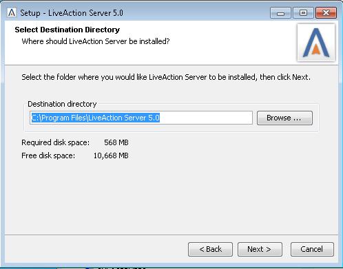 Figure 11: LiveAction Server Installation Directory Step 12: If you wish to continue to use your LiveAction topology and historical