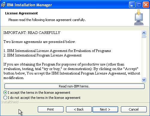 4. Accept the terms in the license agreement.