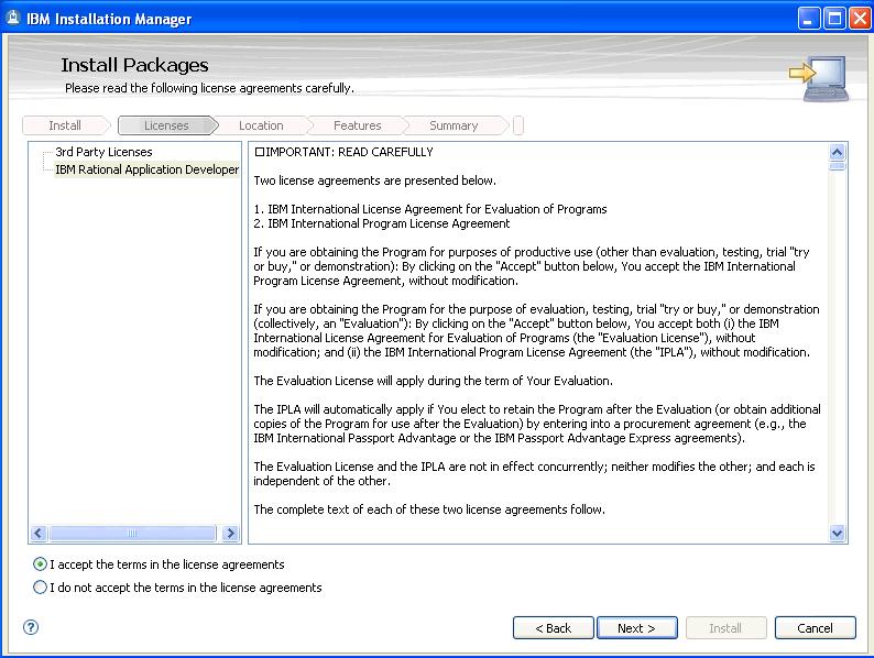 9. Accept the terms in the license agreements and Click