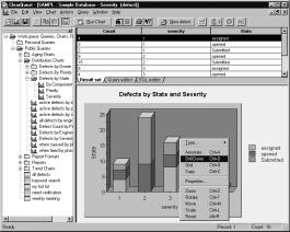 Gathering project metrics ClearQuest provides predefined charts and reports that show the status of your project at a glance. You can modify these charts and reports to fit your own needs.
