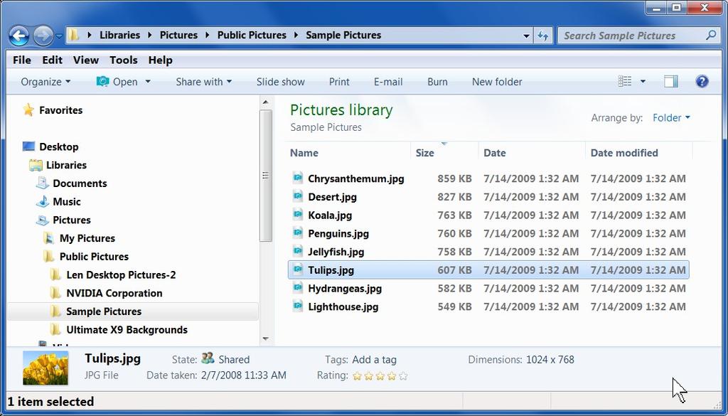 If you want to remove the practice files and folders created for this tutorial, right click on them in Windows 7 Explorer and select Delete from the Context menu. What About Libraries?