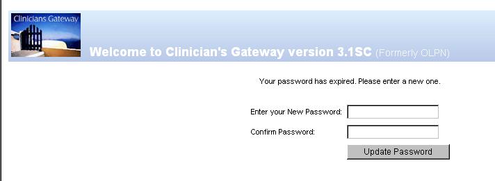 If this is the first time you are logging into Clinician Gateway, you will be prompted to change your expired password.