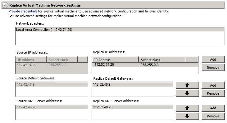 Replica Virtual Machine Network Settings If your virtual machine is powered on and has Integration Services available, this option will allow you to configure advanced settings, which are used