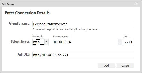 Connect to a Personalization Server 1 Select the User Personalization navigation button. 2 From the Server ribbon, click Connect. The Select Personalization Server dialog displays.
