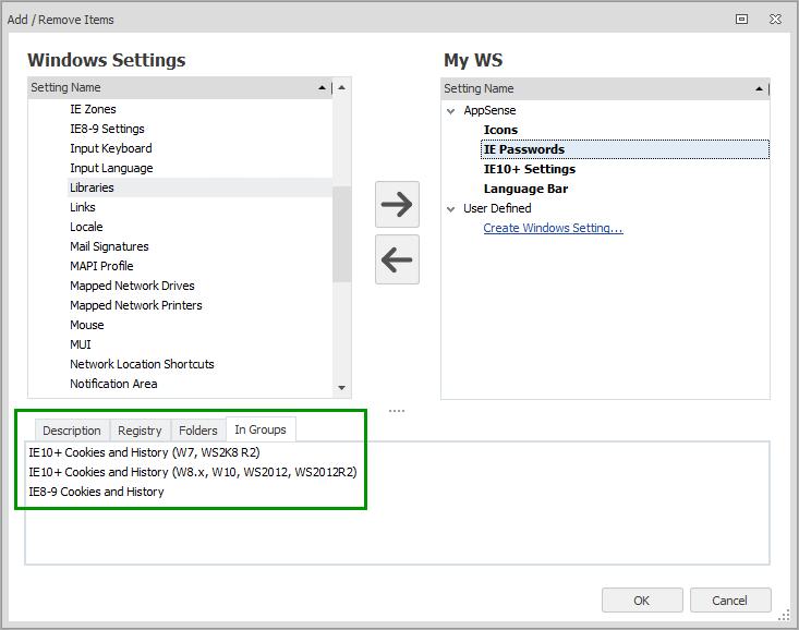 An emboldened setting means that the setting is used in another Windows Settings Group.