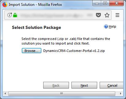 Click on Browse button and choose the Package Zip File for Dynamics CRM