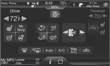 Climate features TOUCHSCREEN CLIMATE CONTROLS: EXCEPT FOCUS Press the lower right corner on the touchscreen ( ) to access your touchscreen climate control features.