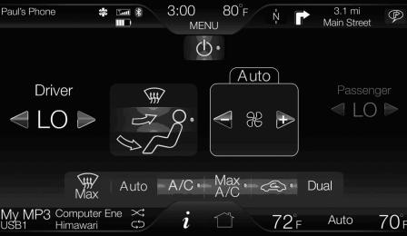 Climate features TOUCHSCREEN CLIMATE CONTROLS: FOCUS If you have a Focus, your touchscreen climate control features will look similar to what is shown here.
