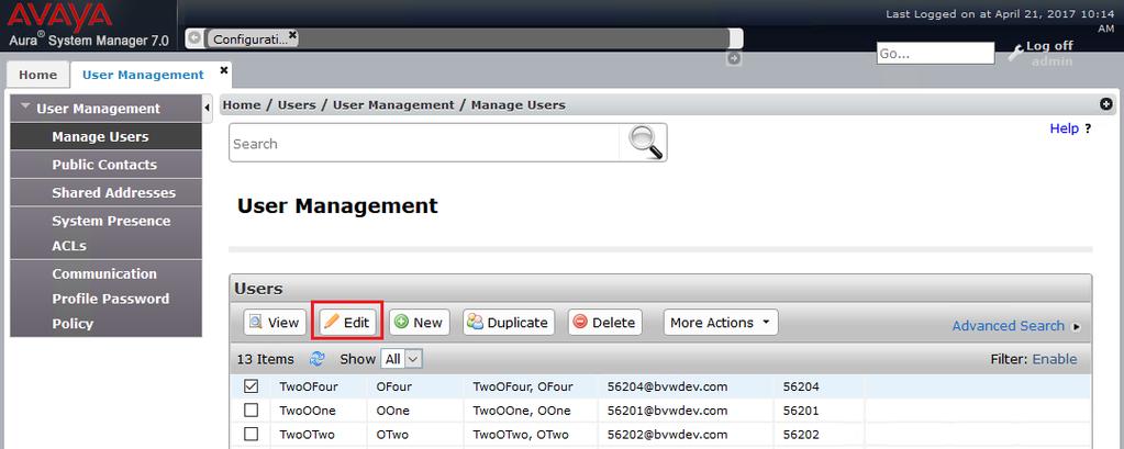 7.2. Administer Users In the subsequent screen (not shown), select Users User Management.