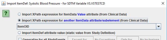 take Systolic Blood Pressure and drag-and-drop it, the following dialog shows up: Now, we do not want to import the value of the data point from the set of clinical data, we want to import its data