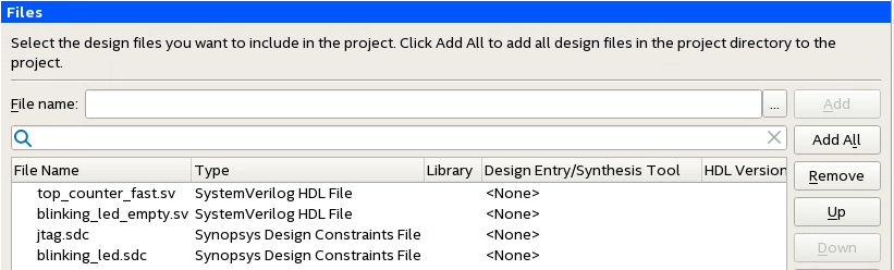 3. To specify the.qdb file associated with the root partition, click Assignments Design Partitions Window, and then double-click the Partition Database File cell to specify blinking_led_static.qdb. Alternatively, use the following command to assign this file: set_instance_assignment -name QDB_FILE_PARTITION \ blinking_led_static.