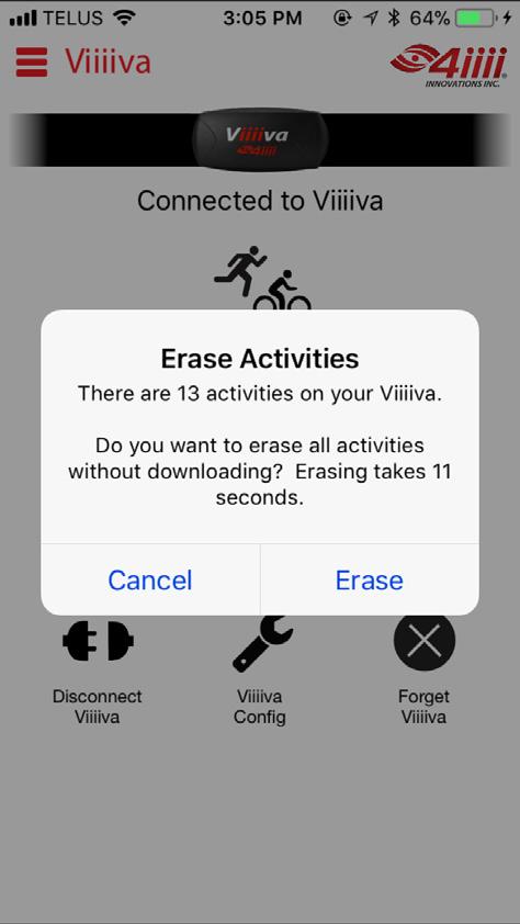 7 ACTIVITY LOGGING 7.7 Deleting Stored Activity Files Stored activity files occupy memory on Viiiiva.