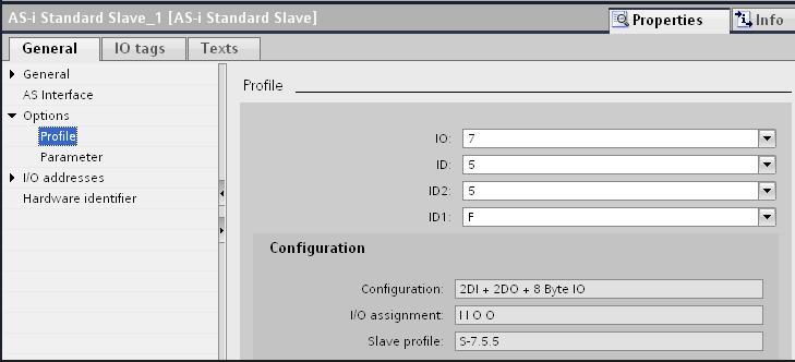 The parameters of the universal slave profile must be assigned so that it corresponds to the slave type CTT2. To do so, open the Options menu and select the Profile tab.