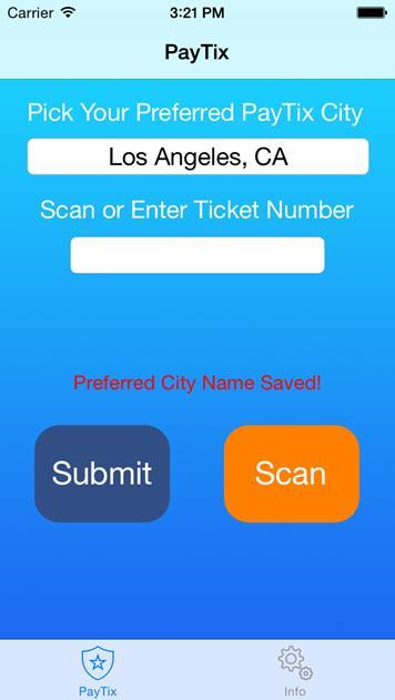 PayTix TM Initial Scene a) Pick Your Preferred PayTix City: Because Xerox services so many Cities, the user can select the City with which they want to pay their ticket.