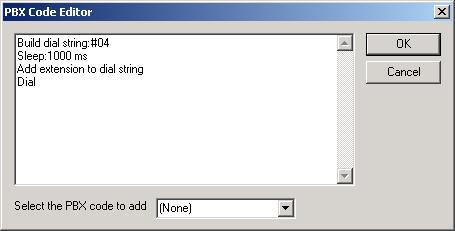 10. In the PBX Code Editor window, modify the Build dial string from the default #4 to #04 which is