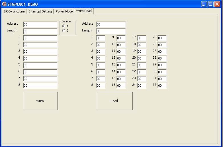 Running the STMPE801 port expander GUI Figure 10. Screen shot of STMPE801 GUI startup screen 2.