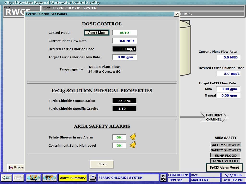 6.3 Ferric Chloride Set points This screen allows an operator to edit the set points that control the ferric
