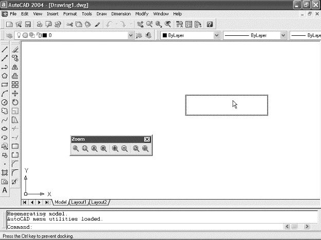 The Toolbars 1 5 2. Click Zoom on the menu to display the Zoom toolbar in the form of a floating box in the drawing area. Notice that the Zoom toolbar now has a title bar.