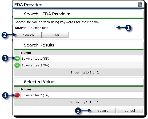 4. Click on the Select button to pick your EDA Provider, if needed. (1) (See Figure 38) Figure 38 5.