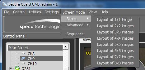 5.2.5 Screen Mode The Screen Mode menu item offers two sub-menus. In addition, the Screen Mode menu offers the Sequence action which will enable/disable the Sequence mode.