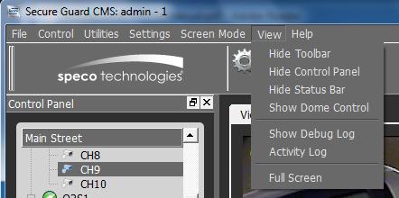 Figure 41 - Main Menu, View sub-menu With these actions, the user can do the following: 1. Hide or show the Toolbar.
