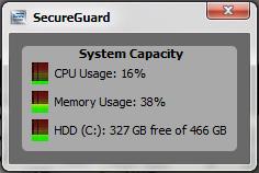 5.5.1 System Capacity Widgets On the right-hand side, there are three system capacity widgets. The first shows the CPU processing load on the current system.