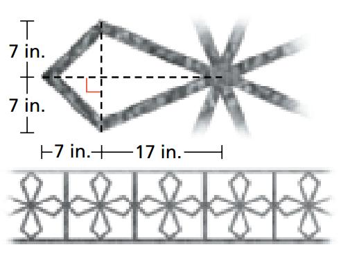 9. 10. What value of x would guarantee EFGH is an isosceles trapezoid 11. A portion of a decorative iron gate has kite shaped portions. The given dimensions are displayed below. a. What is the length of iron bar needed to make 1 of these kite shapes?