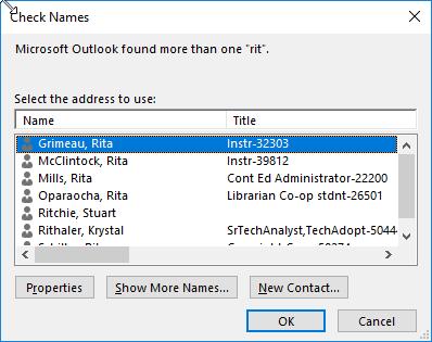 Search Techniques - Contacts Check Names Hotkey -> Ctrl + k Searches all contacts columns if only one match, auto fills